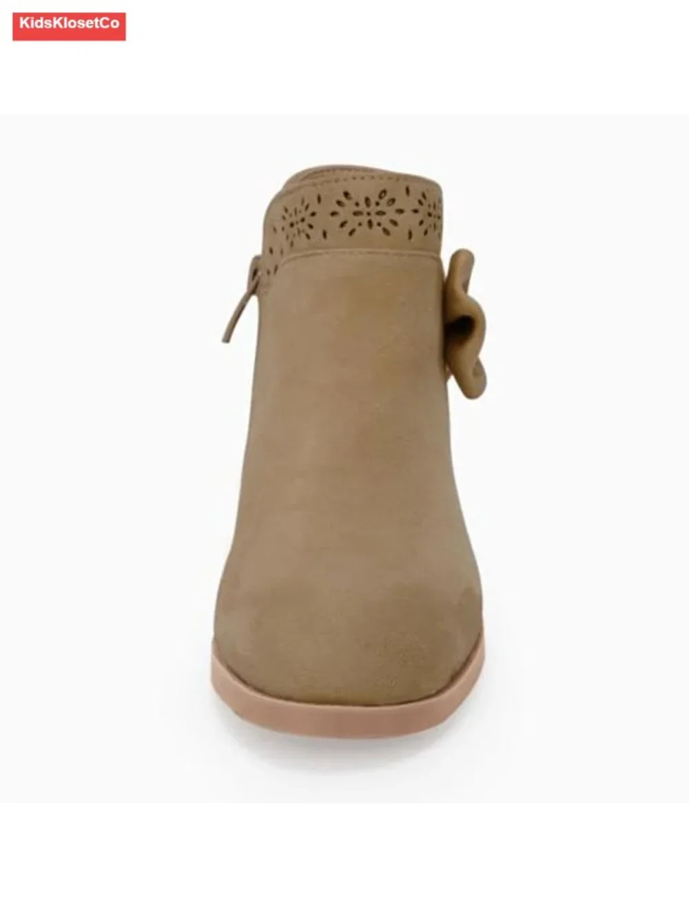 Girls Faux Suede Ankle Boots with Bow, Fur Lining, Side Zipper